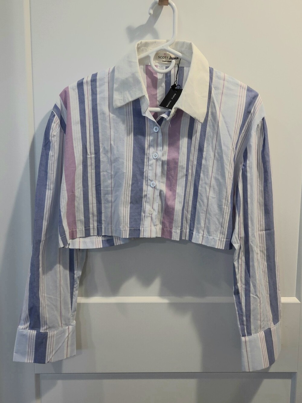 NWT.Scott Jump Blue, Pink, & White Striped Cropped Button-Up Shirt. Size M/L.#SW